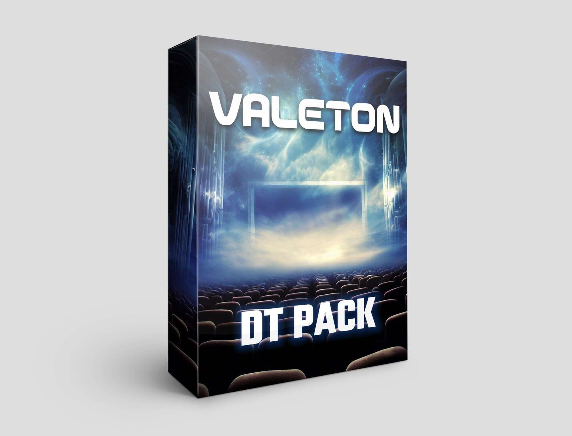 Valeton DT Pack box design, featuring Prog Metal inspired presets for electric guitar tones.